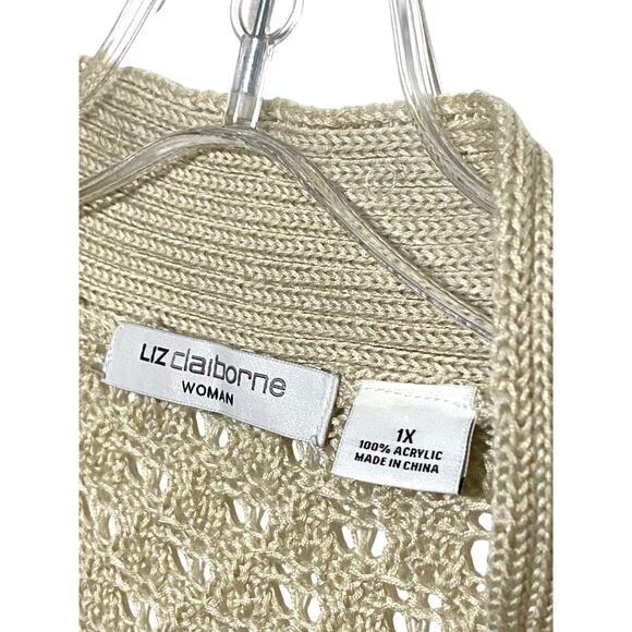 Liz Claiborne Cardigan Open Front Crochet Plus 1X Acrylic Boho Cottagecore NWT - Picture 4 of 7